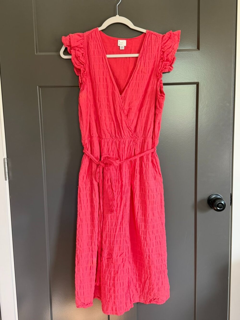 A New Day Faux Wrap Coral Dress — Size Medium